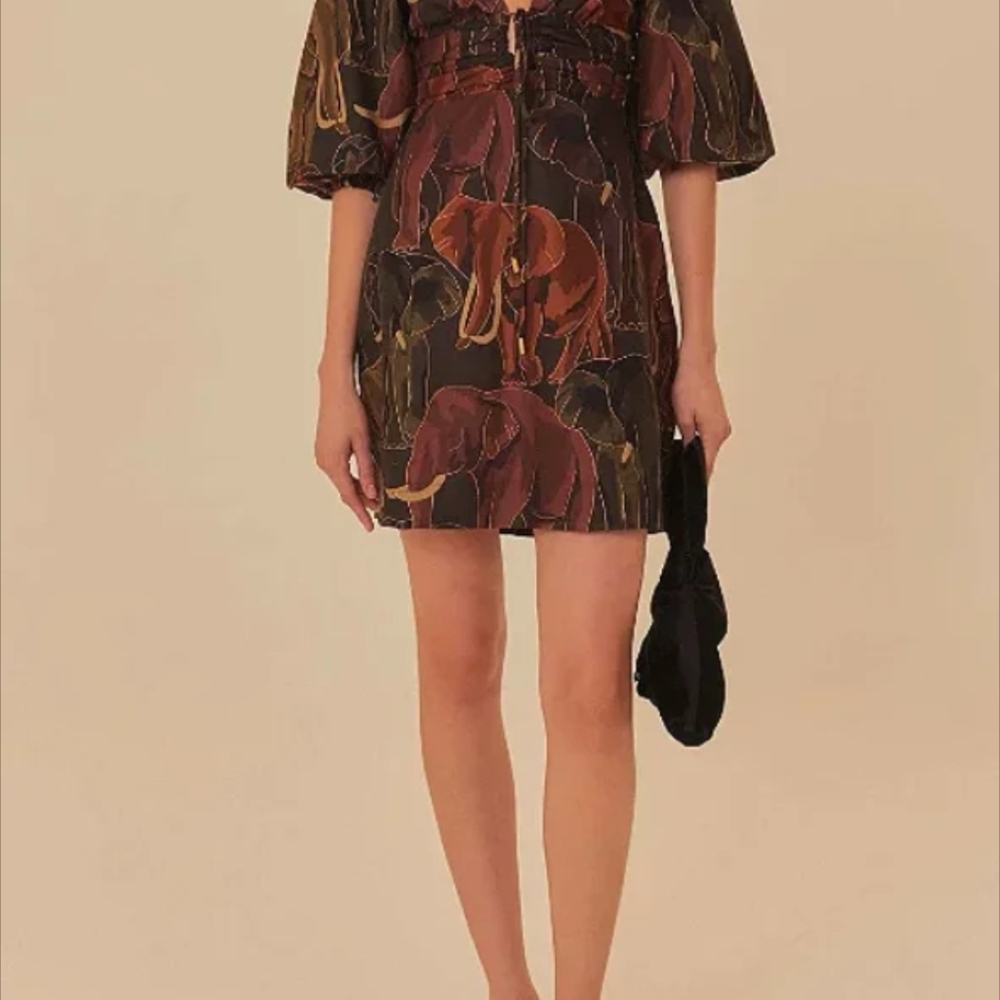 FARM Rio Brown Elephants Mini Dress – Fun & Flirty Statement Piece - Picture 2 of 4